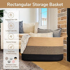 Goodpick Large Woven Blanket Basket, Rectangle, Black Jute, 75L - Image 7