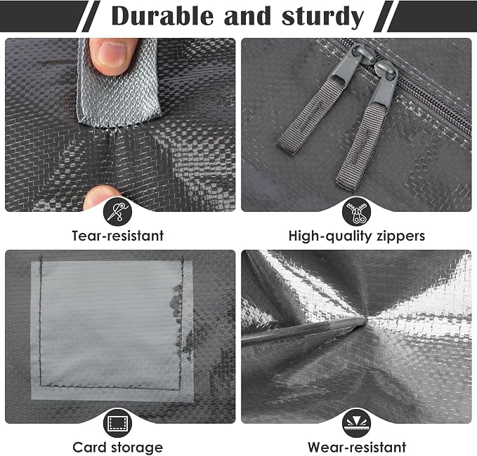 6 Pack Moving Bags with Full-Open Side Zipper, Extra Large 93L Heavy Duty Waterproof Foldable Storage Totes for College Dorm, Moving & Home Organization Gray - Image 3