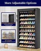Kitsure 10-Tier Shoe Rack with Cover, Vertical Shelf, 33.6" Wide, Black | Space Saving Shoe Storage with Side Pocket, Shoe Organizer for Closet, Entryway, Bedroom, Zapateras Organizer - Image 3