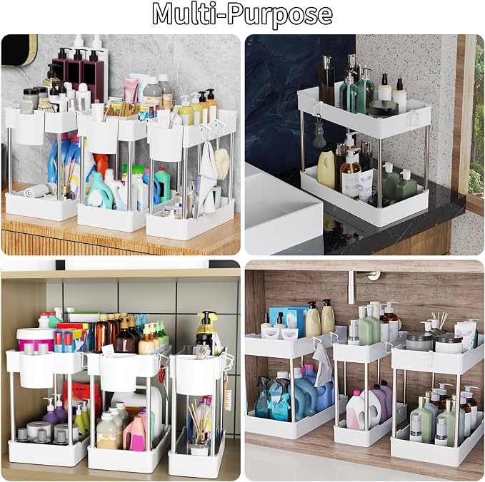 3 Pack Under Sink Organizer Bathroom and Storage Cabinet (White) - Image 7