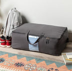 Soft Canvas Storage Bags with Zipper. Thick Breathable, 1pc King/Queen Comforter Organizer. Four Carrying Handles and Window. Large 25x19x9in Bag for Sheets Blankets Bedding Pillows, Clothes (Grey) - Image 8