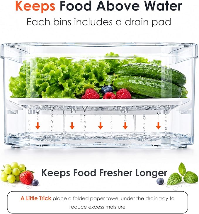 SMRCAD Clear Fridge Bins with Drain Trays - BPA-Free PET, Stackable(8 Pack) - Image 4