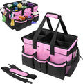 ZKOO Large Cleaning Caddy Bag with Handle, Built-in Sturdy Support Board, Adjustable Shoulder Strap, Multi-compartment Design Cleaning Supply Tote for Cleaners & Housekeepers (Pink) by ZKOO
