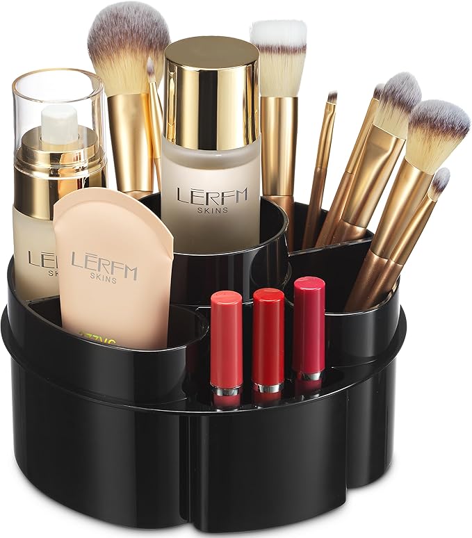 Masirs Small 360 Rotating Makeup Organizer, 5 Compartments, Round Black by Masirs