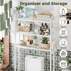 Simple Trending Expandable Over The Toilet Storage Rack, Metal 3 Tier Bathroom Organizer Shelf with Paper Holder and 3 Hooks, White - Image 8