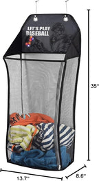 Store & Score Over The Door Hanging Kids Fun LED Baseball Light-Up Collapsible Mesh Laundry Hamper Basket, Toy Chest, Heavy Duty Metal Hooks Included. Patent Pending - Image 7