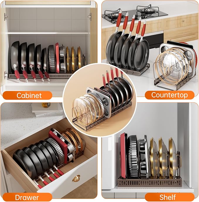 MUDEELA Expandable Pot Pan Lid Organizers inside Cabinet, 12 Divider-Bronze - Image 5
