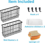 Cabinet Door Organizer Basket 2 Pack, Foil and Plastic Wrap Organizer with 2 Sponges, Lid Organizers Inside Cabinet, Metal Basket for Kitchen Organizers and Storage, Utility, Black (Medium,Large) - Image 5