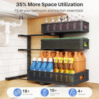 Under Sink Organizer, 3-Tier Thickened Metal Pull out Cabinet Organizer Shelf, Height Adjustable Slide out Storage Drawer Rack for Kitchen Bathroom Pantry Laundry Home Organization, 2-Pack, Black - Image 4
