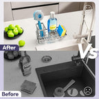 SWTYMIKI Kitchen Sink Caddy Sponge Holder, Kitchen Sink Organzier and Storage with High Brush Holder and Drip Tray for Dish Sponges, Silver - Image 6