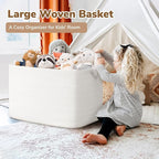 Goodpick 105L Extra Large Woven Rope Blanket Basket, Rectangle, White - Image 2