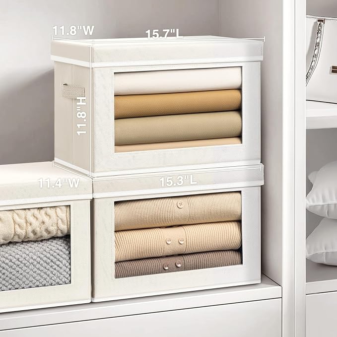 Homsorout Large Storage Bins with Lids - Fabric Storage Cubes with Window, Collapsible Bins for Clothes, 15.7 Inch Large Baskets for Bedroom, Dorm, Office, Beige, 6 Pack - Image 2