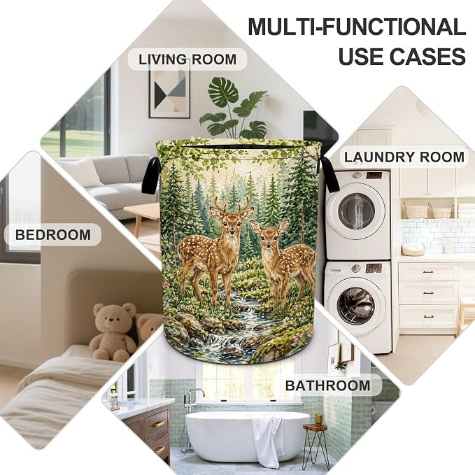 Deers Laundry Basket Foldable Oxford Laundry Hamper With Handle For Room Bathroom Bedroom - Image 7