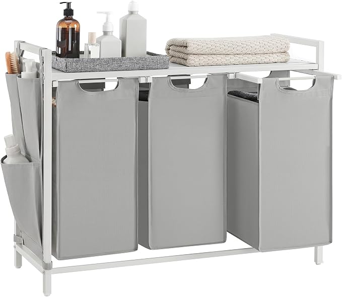 VASAGLE Laundry Hamper with Shelf, 3 Pull-Out Bags, 3 x 10.6 Gallons (40 L) by Unknown