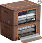 Sorbus Clothes Storage Bins, Clear Window & Handles (Medium, 2 Pack, Brown) | Large foldable stackable boxes have easy-carry grips for bedding and linens in closets, bedrooms and laundry rooms. by Sorbus