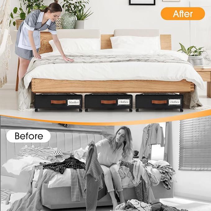 Under Bed Storage with Wheels 3Pack Storage Containers with Clear Window | Under Bed Drawers Rolling Under Bed Storage for Clothes,Shoes, Blankets (30.71 x 16.93 x 6.69 in, Black) - Image 5