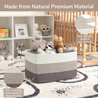 Goodpick Large Woven Rope Blanket Basket, Rectangle, White Brown - Image 6