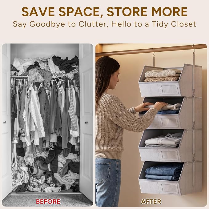 2 Pack 4-Tier Hanging Closet Organizer, Detachable Hanging Storage Shelves with Reinforced Side Panels, Hanging Closet Organizer for Clothes, Sweaters, Towels, Socks & Accessories, Gray - Image 5