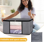 3 Pack Storage Bags, 45L Foldable Clothes Storage Bins with Lids, Closet Organizers Blanket Storage Bags with Zippers Clear Window Sturdy Handles for Clothing Bedding Comforter Sweater Pillows (Gray) - Image 9