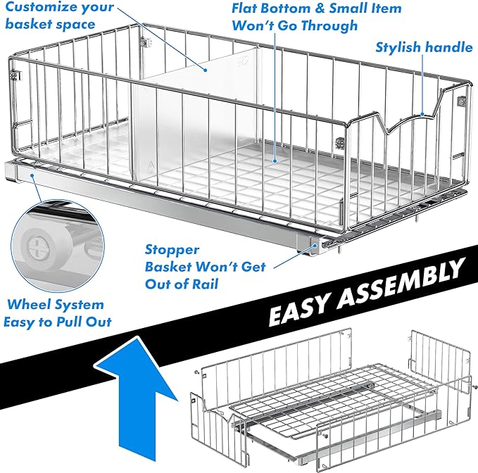 Simple Houseware Pull-Out Cabinet Sliding Basket, 17.2Dx9.7Wx5H, Chrome - Image 6