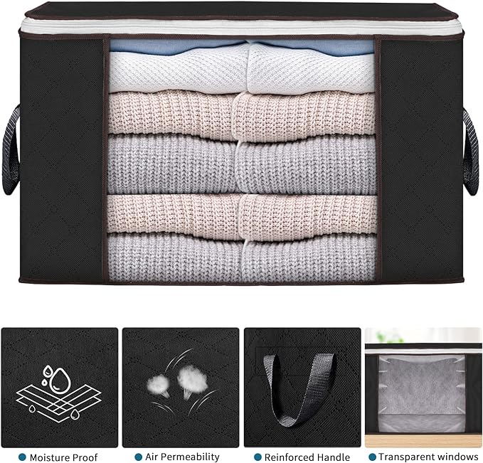 90L Large Storage Bags, 4 Pack Clothes Storage Bins Closet Organizers | Foldable Storage Containers, with Reinforced Handle, for Clothing, Blanket, Comforters, Bed Sheets, Pillows and Toys - Image 4