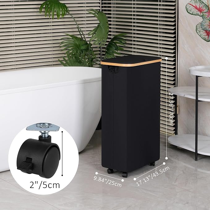 Laundry Hamper with Wheels,74L Laundry Basket with lid Rolling Clothes Basket Foldable Dirty Clothes Hamper on wheels with Bamboo Frame and Bag for Bedroom, Dorm, Laundry Room,Black(20 Gal) - Image 2
