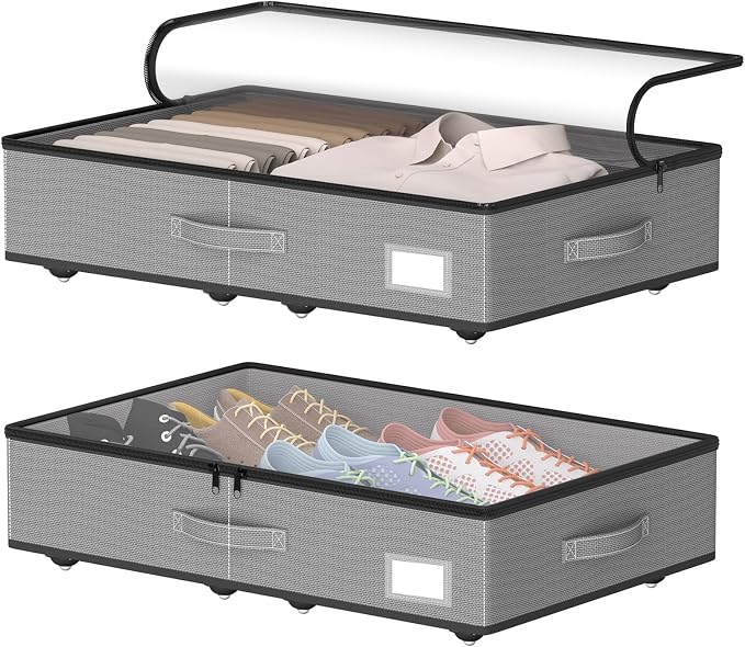 EE-RoomWorld Under Bed Storage with Wheels, No Assemble Required 5.5 inches height grey under bed storage bins,Low Profile Rolling Underbed Shoe Storage containers，dorm underbed storage drawers by EASIERLIFEENJOYWORLDBEAUTY