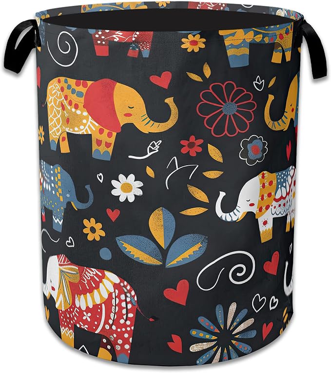 Boho Elephant Laundry Basket Collapsible Laundry Hamper Clothes Storage Bin for Bathroom Bedroom Room Decor 16" X 20.8" by NSMNSM