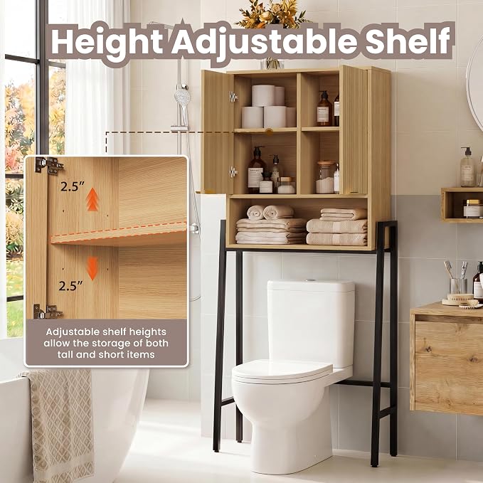 Over The Toilet Storage Cabinet,25" W Bathroom Organizer, Oak - Image 4