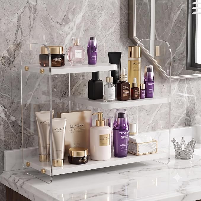3-Tier Acrylic & Wood Bathroom Vanity Countertop Organizer Shelf by Gihkasd