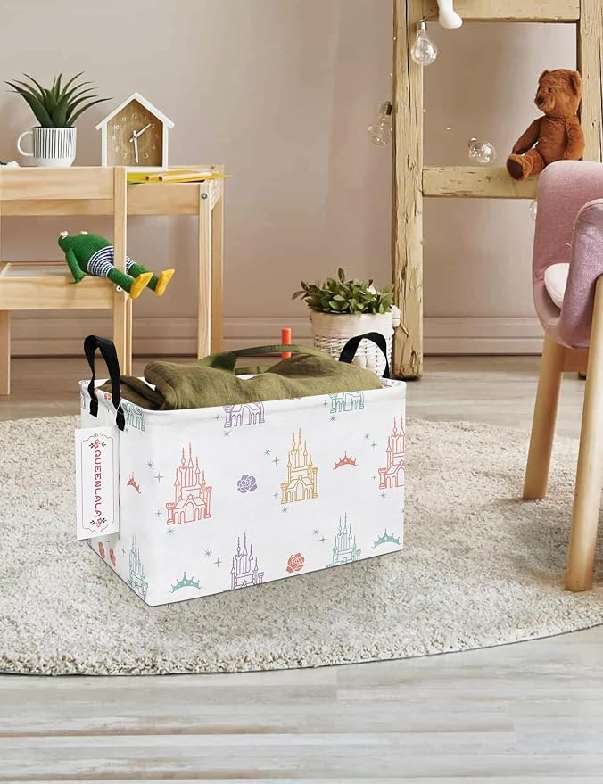 Rectangular Collapsible Laundry Basket with Side Handles, Rose Castle - Image 4