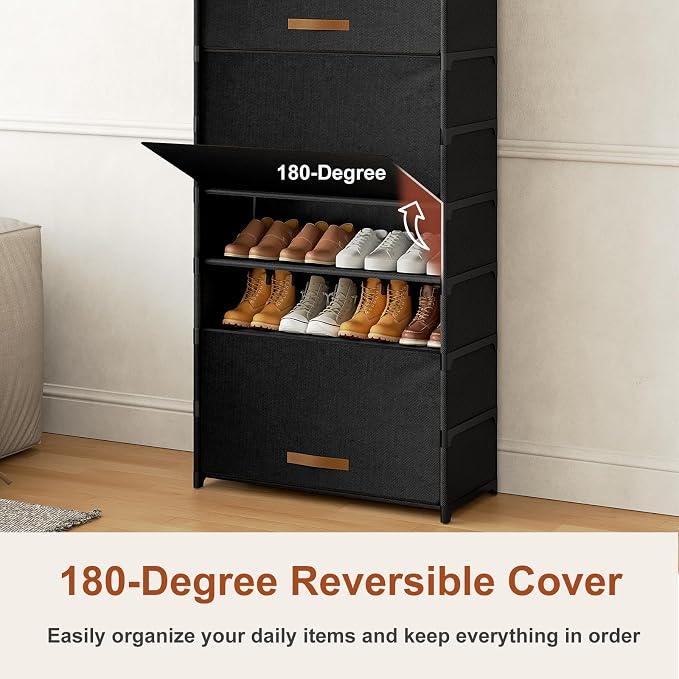 9 Tier Shoe Cabinet with Door, 36-Pair Storage, Black | Max Capacity for Large Families, Door Prevents Dust & Pet Damage, Holds All Shoe Types, Easy Connector Assembly - Image 6