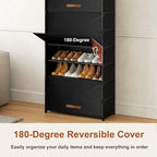 9 Tier Shoe Cabinet with Door, 36-Pair Storage, Black | Max Capacity for Large Families, Door Prevents Dust & Pet Damage, Holds All Shoe Types, Easy Connector Assembly - Image 6