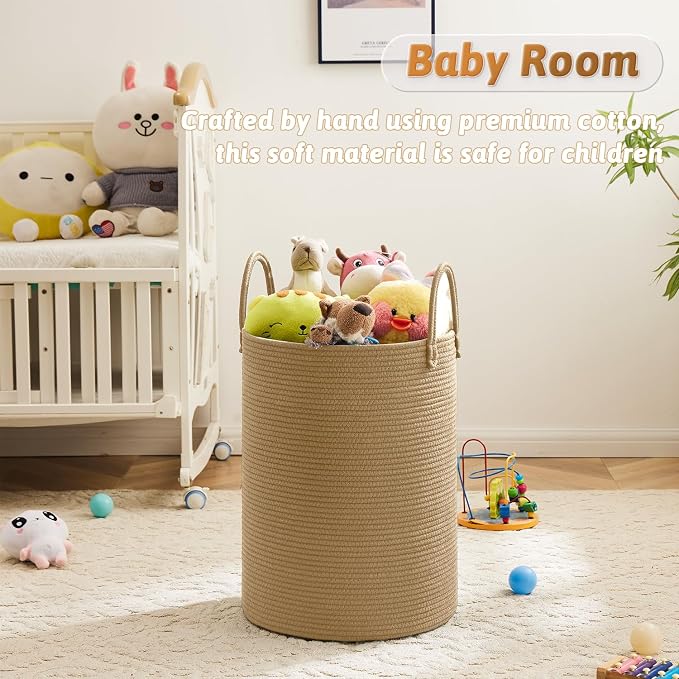Artfeel Laundry Basket,Woven Cotton Rope Laundry Hamper,100L for Decorative Storage of Dirty Clothes,Toys and Blankets in Bathroom,Baby Room and Living Room - Image 4