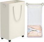 efluky Slim Laundry Hamper with Wheels and Removable Bag, Rolling Laundry Basket for Clothes, Small Laundry Basket for Bedroom, Dorm and Laundry Room, 75L (19.8 Gallons) Beige by efluky