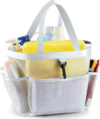 LOYEE Mesh Shower Caddy Portable for College Dorm Room Essentials with 8 Pockets, Shower Bag for Beach, Swimming, Gym, Travel, Bathroom(All white) by LOYEE