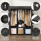 Wardrobe Closet Portable Closets for Hanging Clothes Large Capacity Clothes Rack with Cover, 3 Hanging Rods, 6 Shelves and 8 Pockets, Strong and Stable Free Standing Closet for Bedroom, Black - Image 4