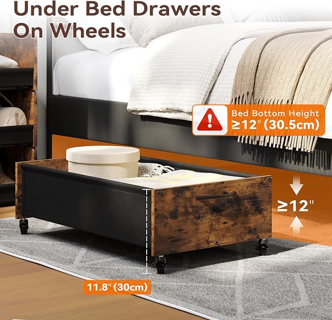 FOUCSSOMEI Wooden Under Bed Storage with Wheels Large Size - Image 4