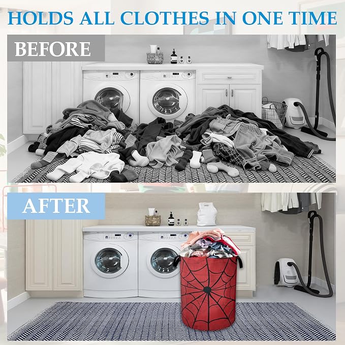 Red Spider Web Laundry Basket Collapsible Laundry Hamper, Oxford Cloth Storage Bin for Room/Bathroom/Bedroom/Dormitories 16" X 20.8" - Image 4