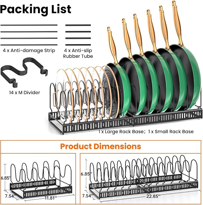 MUDEELA Expandable Pot Pan Lid Organizers inside Cabinet, 14 Divider-Black - Image 7