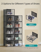 SONGMICS Shoe Boxes, Clear Plastic Sneaker Box, Pack of 12 | Stackable Shoe Storage Organizers, for Closet, 13.1 x 9.9 x 7.4 Inches, Transparent and Black, DENNYS Collection ULSP007B12 - Image 4
