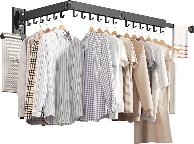 ZdwCyl Wall Mounted Clothes Hanger,Clothes Drying Rack,Laundry Drying Rack,Drying Rack Clothing,Laundry Hanger Rack,Retractable Dryer Racks,Collapsible, Aluminum,can be Fold Upward & Left & Right by ZdwCyl