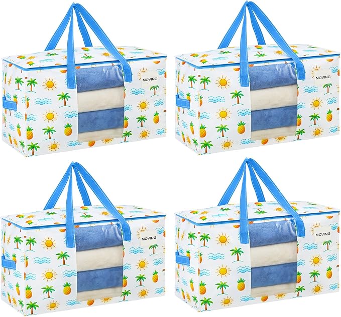 VENO Moving Bags, Wide Open Top, Clear Window, Tropical Island, 4 Pack by Veno