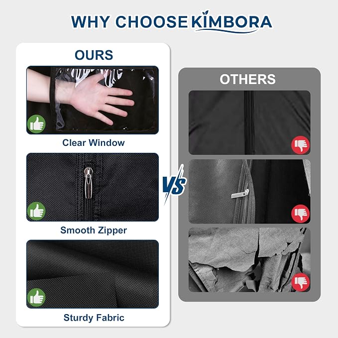 KIMBORA 43" Suit Bags for Closet Storage and Travel, Gusseted Hanging Garment Bags for Men Suit Cover With Handles for Clothes, Coats, Jackets, Shirts（3 Packs） - Image 6
