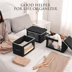 Homsorout Storage Boxes with Lids, Collapsible Storage Bins with Handles, Closet Storage Baskets with Window, Fabric Storage Containers for Organizing Clothes, Towels, Books, 3 Packs, Black - Image 3