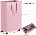 efluky Slim Laundry Hamper with Wheels, Rolling Laundry Basket for Clothes, Small Laundry Basket for Bedroom, Dorm and Laundry Room, 75L (19.8 Gallons) Pink - Image 2
