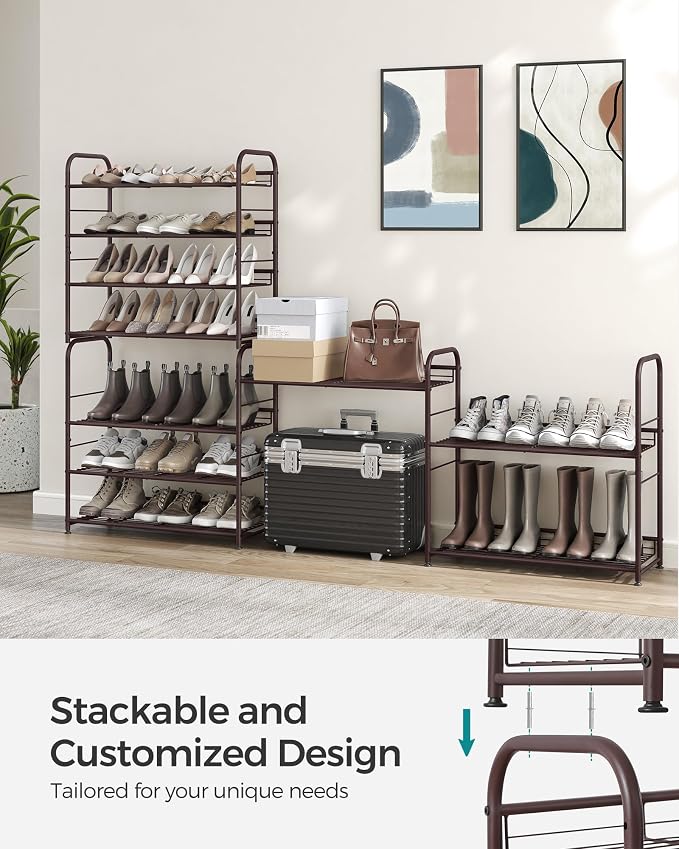 SONGMICS 4-Tier Stackable Metal Shoe Rack, Holds Up to 16 Pairs of Shoes | Shoe Organizer for Closet, Entryway, and Small Spaces, with Adjustable Slanted Shelves, Bronze, DAVIAN Collection ULMR067A01 - Image 3