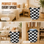 Black White Checkered Foldable Laundry Basket with Handles,Vintage Oxford Clothes Hamper, Portable Laundry Room Decor Storage Basket for Bedroom Bathroom Dorm,20.8x16 Inch - Image 7