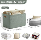 75L Green Cotton Rope Storage Basket, Large Rectangle Laundry Hamper with Handles, 22”x17”x12” Woven Blanket and Toy Basket for Living Room, Bedroom and Nursery - Image 2
