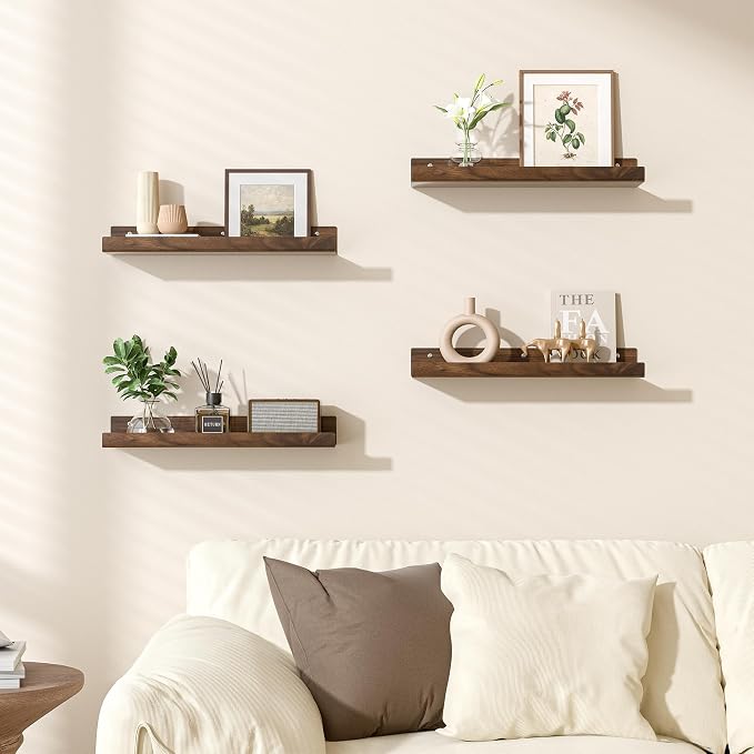 upsimples 4 Pcs 15" Acrylic Shelves for Wall Decor and Display, Walnut - Image 4